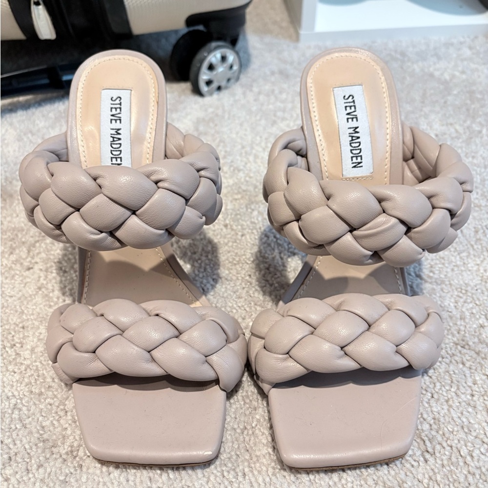 Steve Madden Braided Double-Strap Heeled Sandals — Light Taupe